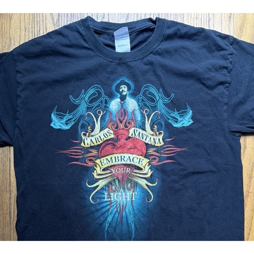 Vintage Carlos Santana Embrace Your Light 2005 Concert Tour T-Shirt Black Mens L